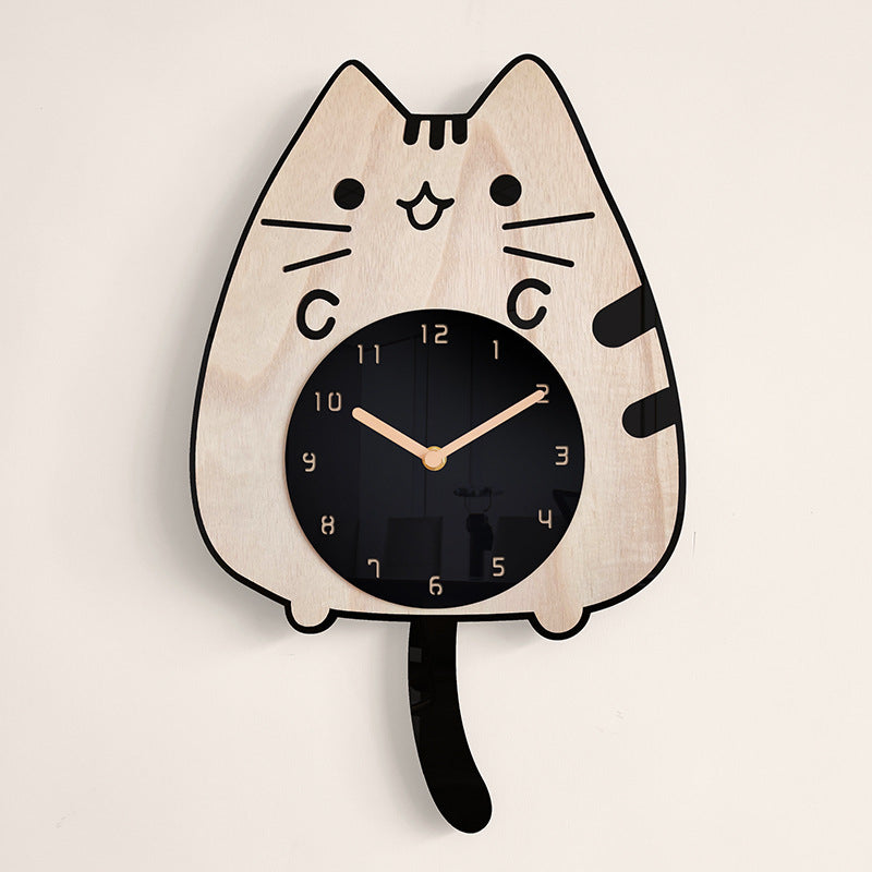 3D Wooden Cartoon Cats Wall Clock