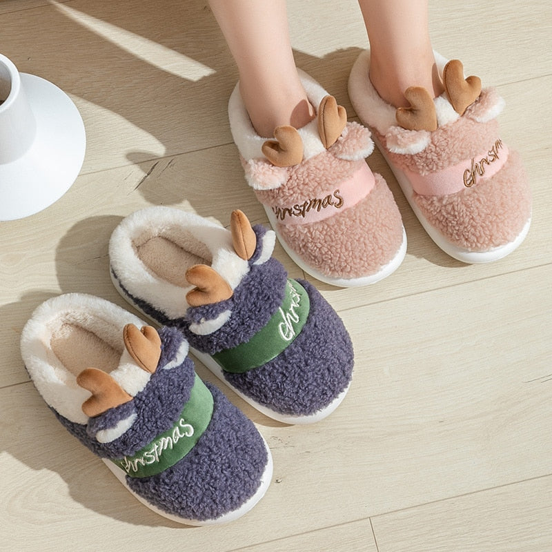 Thick Sole Christmas Deer Slippers